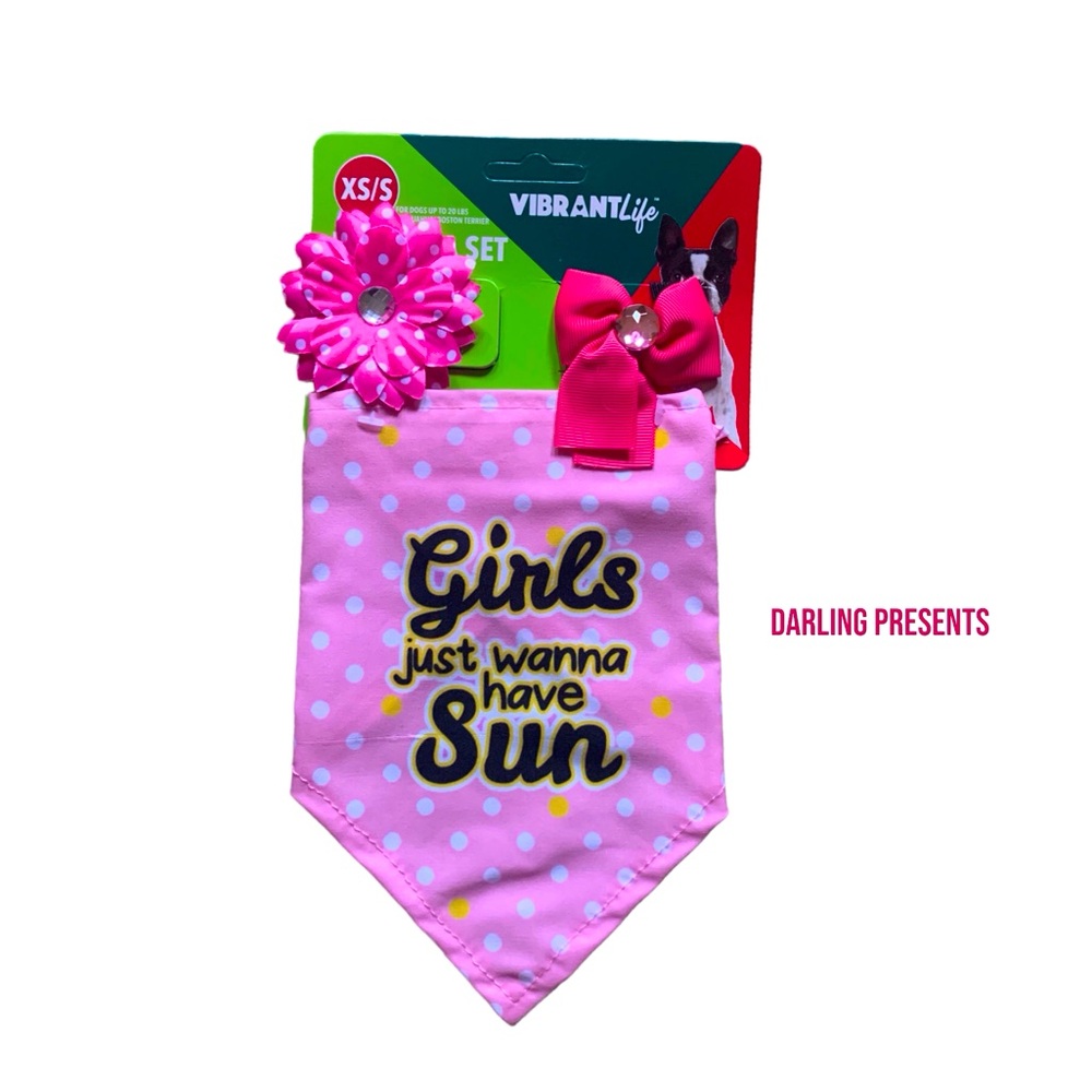 Vibrant Life Polkadot Bow & Bandana Set Dog Color Pink Size XS/S